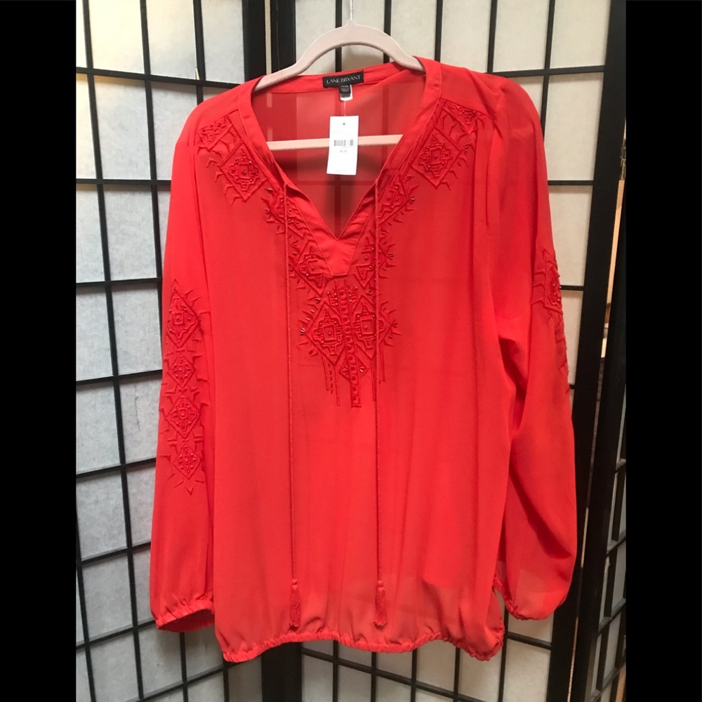 Orange beaded blouse with tie tassels NWT 18/20